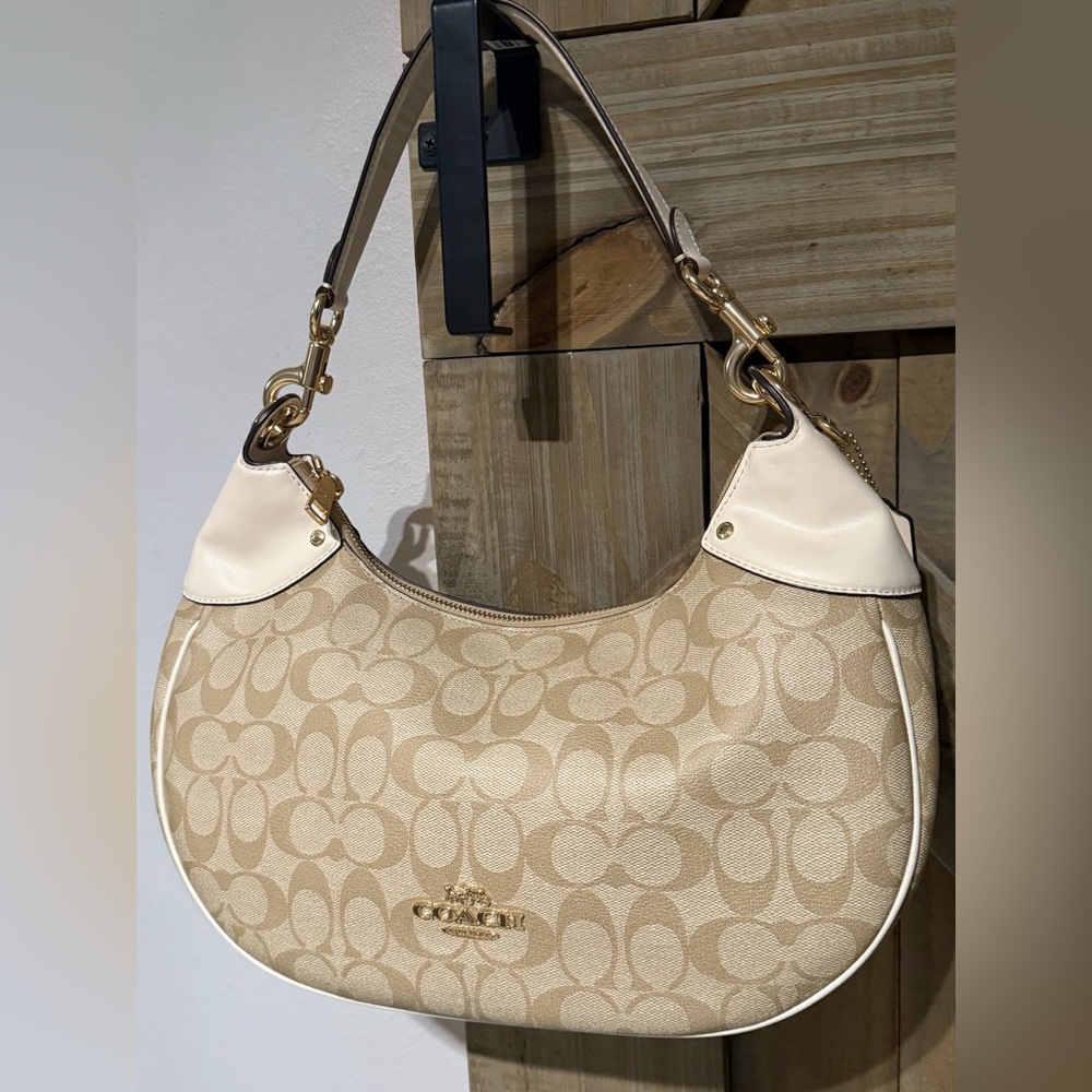 COACH Mara Hobo in Signature Canvas Sand/Chalk